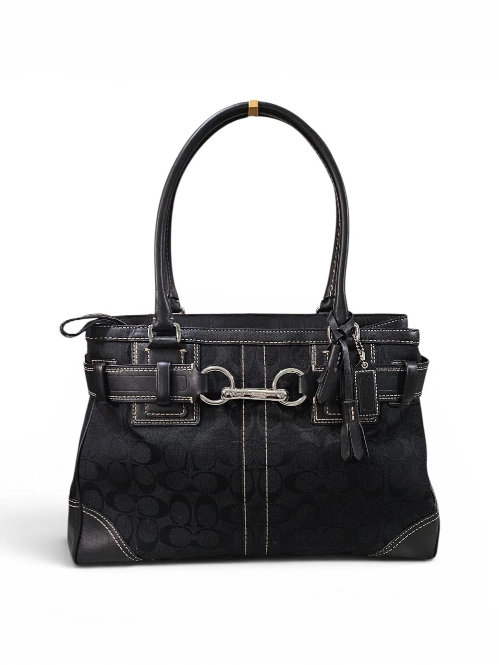 Coach Hampton Vintage 2006 Black Signature Canvas Tote with Silver Hardware